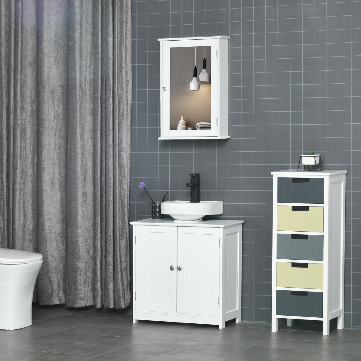 Armoire Murale de Salle de Bain avec Miroir - Armoire à Glace - Placard de Rangement Toilettes - 1 Porte, 2 étagères - Verre MDF Blanc-6