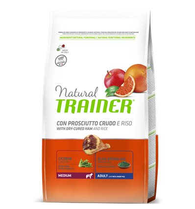NATURAL TRAINER MEDIUM ADULT PROSCIUTTO CRUDO & RISO 12 KG.