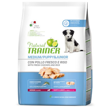 NATURAL TRAINER MEDIUM PUPPY & JUNIOR POLLO FRESCO 12 KG.