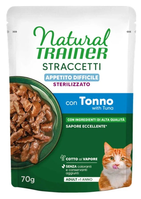 NATURAL TRAINER CAT ADULT STRACCETTI STERILIZED APPETITO DIFFICILE TONNO 70 GR.