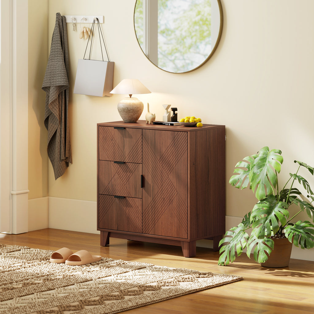 Buffet salon meuble de rangement avec placard à porte 3 tiroirs et étagère réglable 75 x 39 x 80 cm, effet bois marron-8