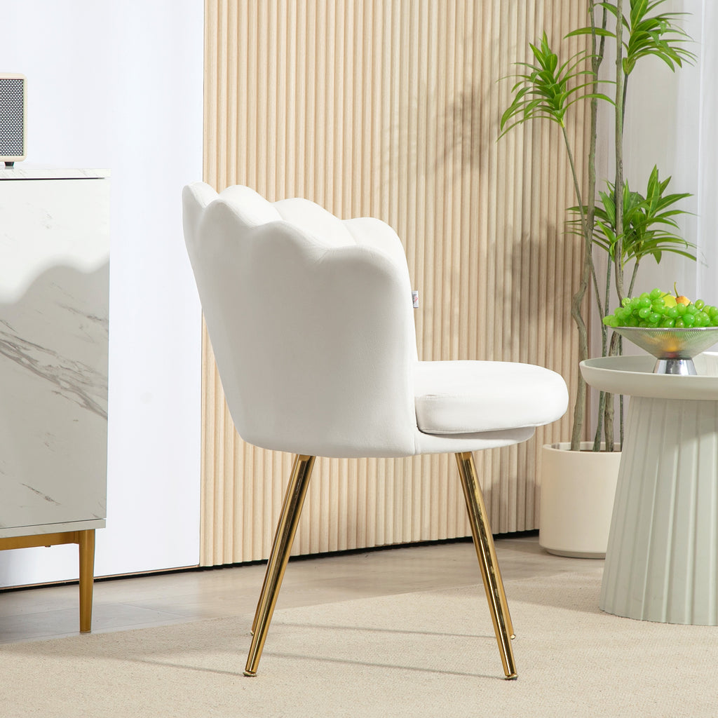 Fauteuil coquillage chaise coiffeuse fauteuil en velours fauteuil de salon avec pieds en métal doré crème-6