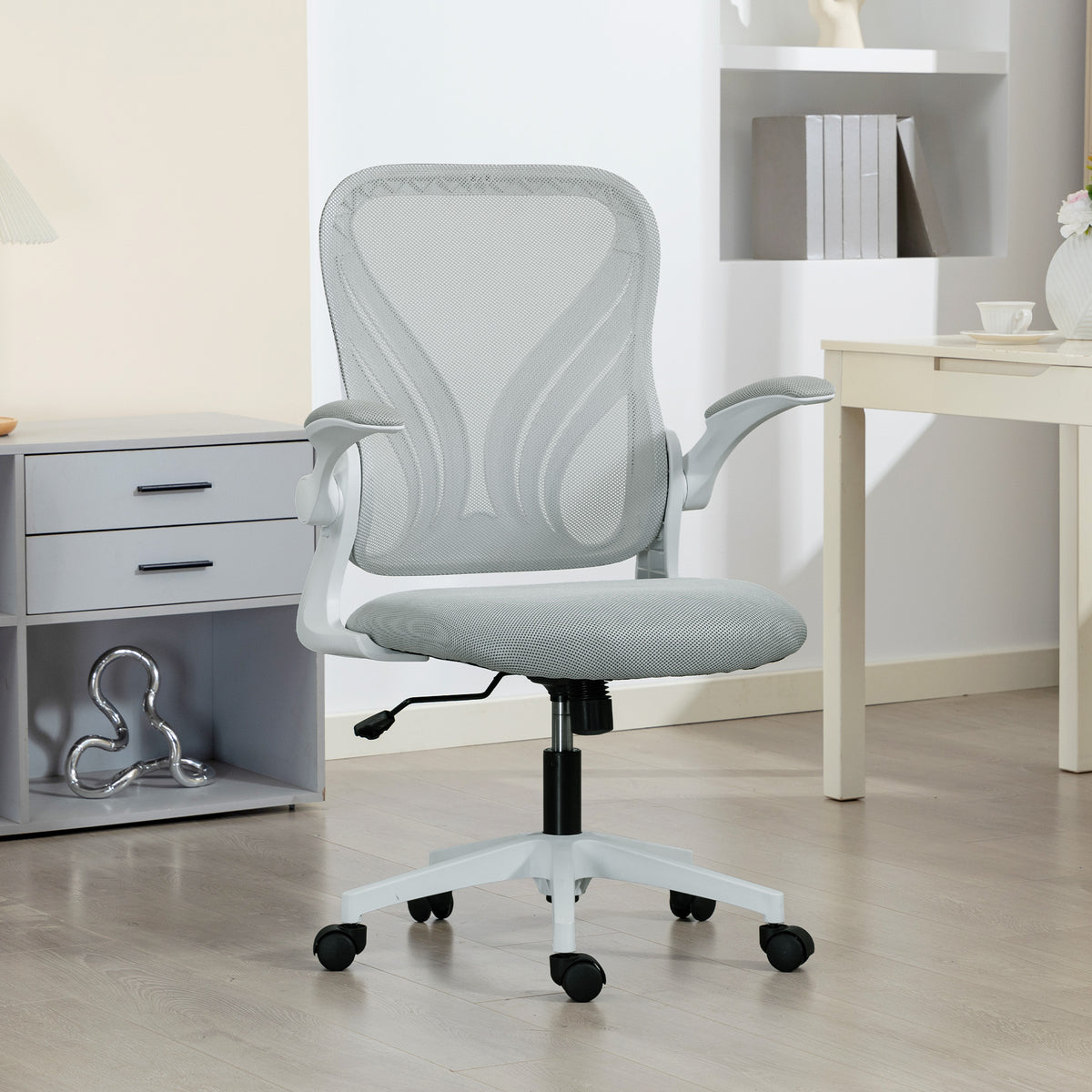 Chaise bureau ergonomique, fauteuil de bureau maille, dossier rabattable, accoudoirs relevables, 73x62x101-111cm, gris-9