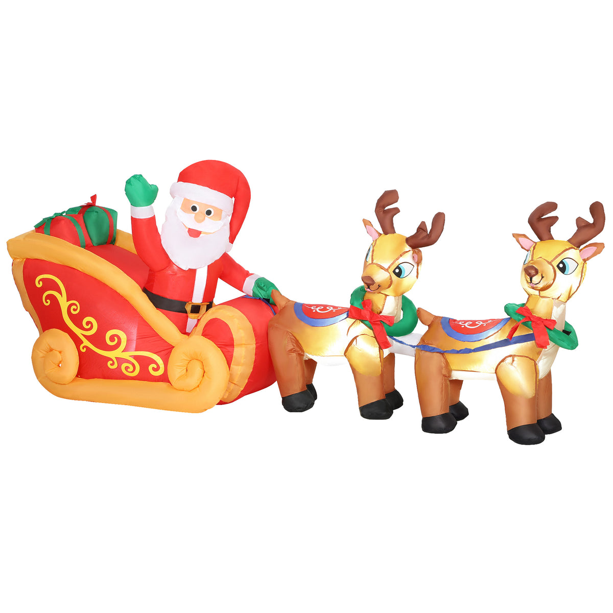 Babbo Natale gonfiabile con slitta e renne, 240 cm, 6 luci LED