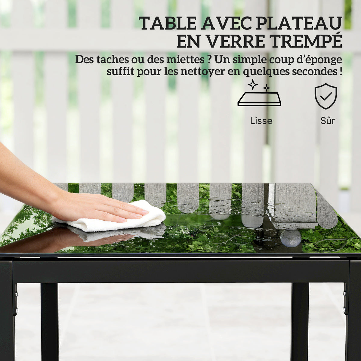 Salon de jardin extérieur en résine tressée 2 personnes, table de jardin avec 2 chaises, plateau en verre trempé, noir-6