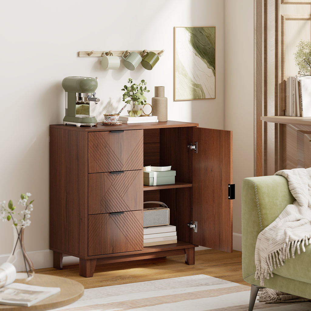 Buffet salon meuble de rangement avec placard à porte 3 tiroirs et étagère réglable 75 x 39 x 80 cm, effet bois marron-1