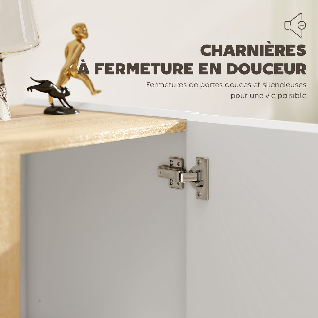 Buffet à haute brillance, meuble de rangement avec 2 portes à fermeture amortie et étagère réglable, 80x40x80cm, blanc-4