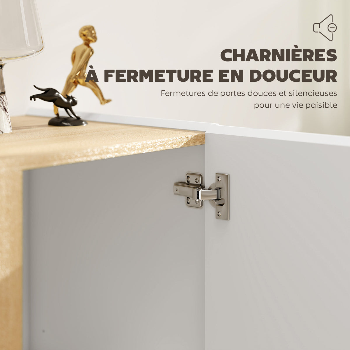 Buffet à haute brillance, meuble de rangement avec 2 portes à fermeture amortie et étagère réglable, 80x40x80cm, blanc-4
