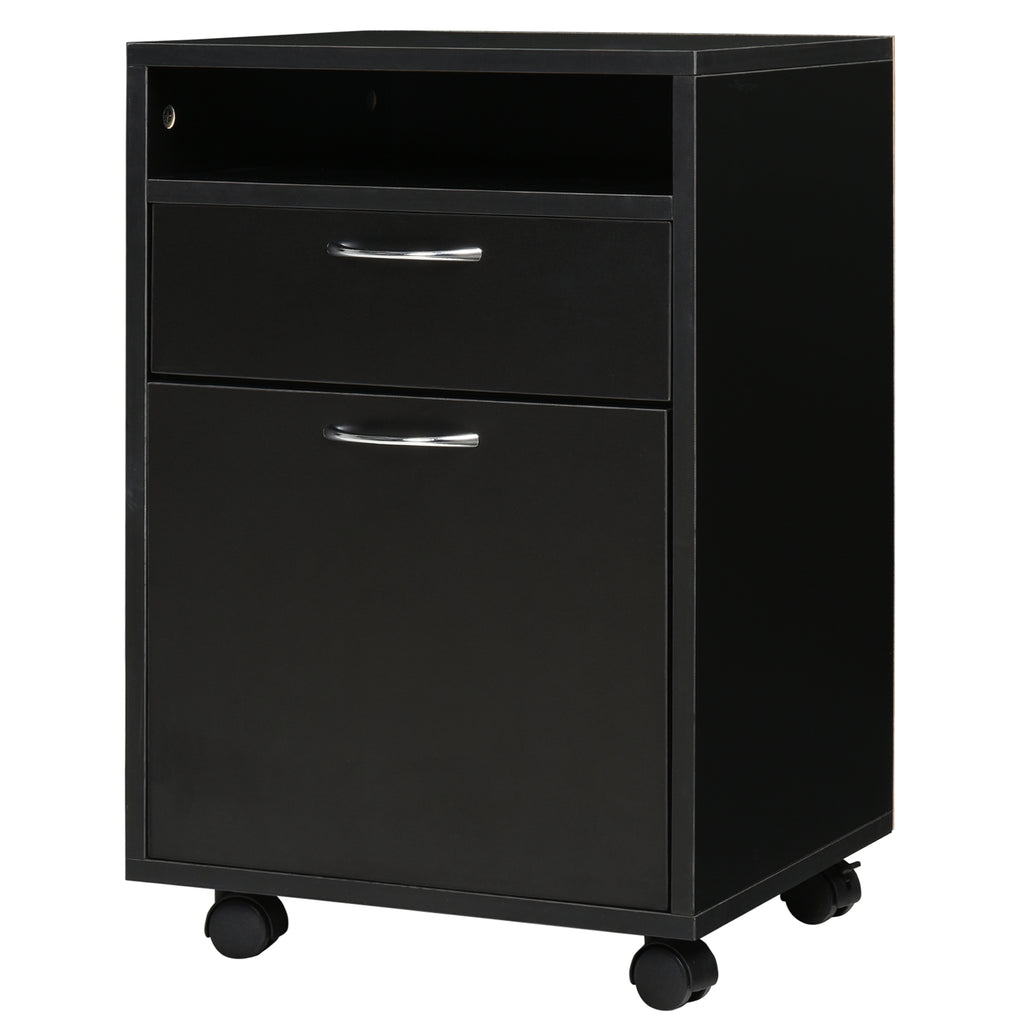 Caisson de bureau rangement bureau sur roulettes tiroir placard niche panneaux particules noir-0