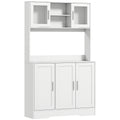 Armoire de cuisine scandinave avec placards, compartiments ouverts, portes vitrées et plan de travail, blanc-0