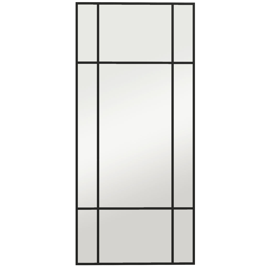 Miroir mural verrière rectangulaire style fenêtre, horizontal ou vertical avec 4 crochets, en métal noir - 110x50 cm-0