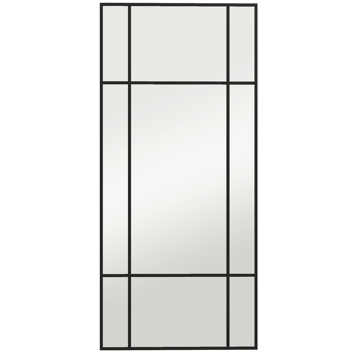 Miroir mural verrière rectangulaire style fenêtre, horizontal ou vertical avec 4 crochets, en métal noir - 110x50 cm-0