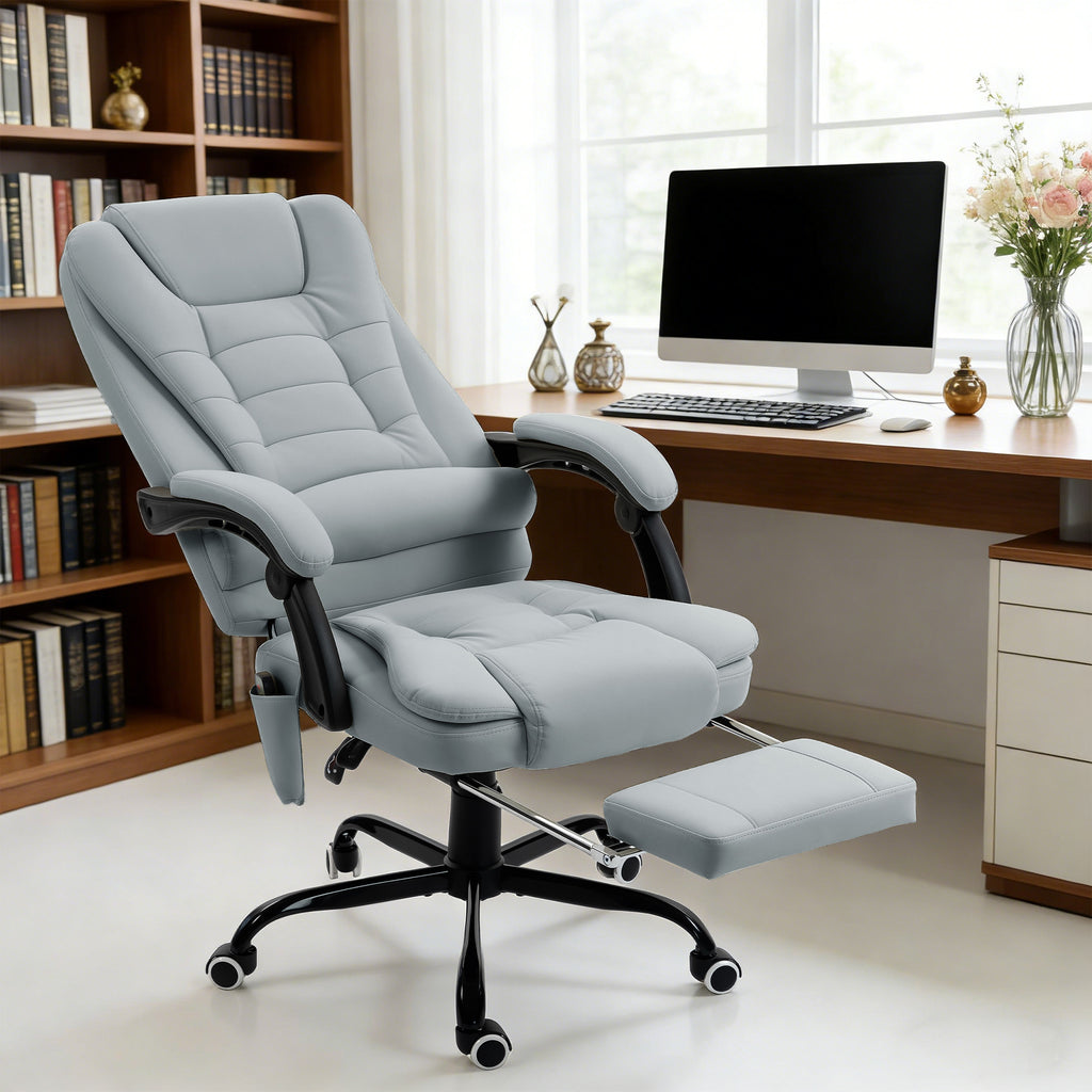 Fauteuil de bureau massant, chaise de bureau avec hauteur réglable, dossier inclinable et télécommande filaire, gris-1