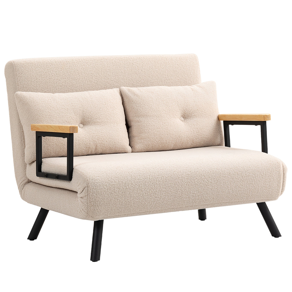 Canapé convertible 2 places 4 en 1, canapé-lit avec dossier réglable sur 5 niveaux, 2 coussins, 102 x 73 x 81 cm, beige-0
