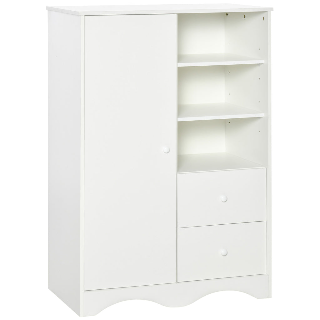 Armoire avec Porte et 5 étagères, 3 niches, 2 tiroirs, meuble de rangement blanc pour chambre, salon, bureau-0