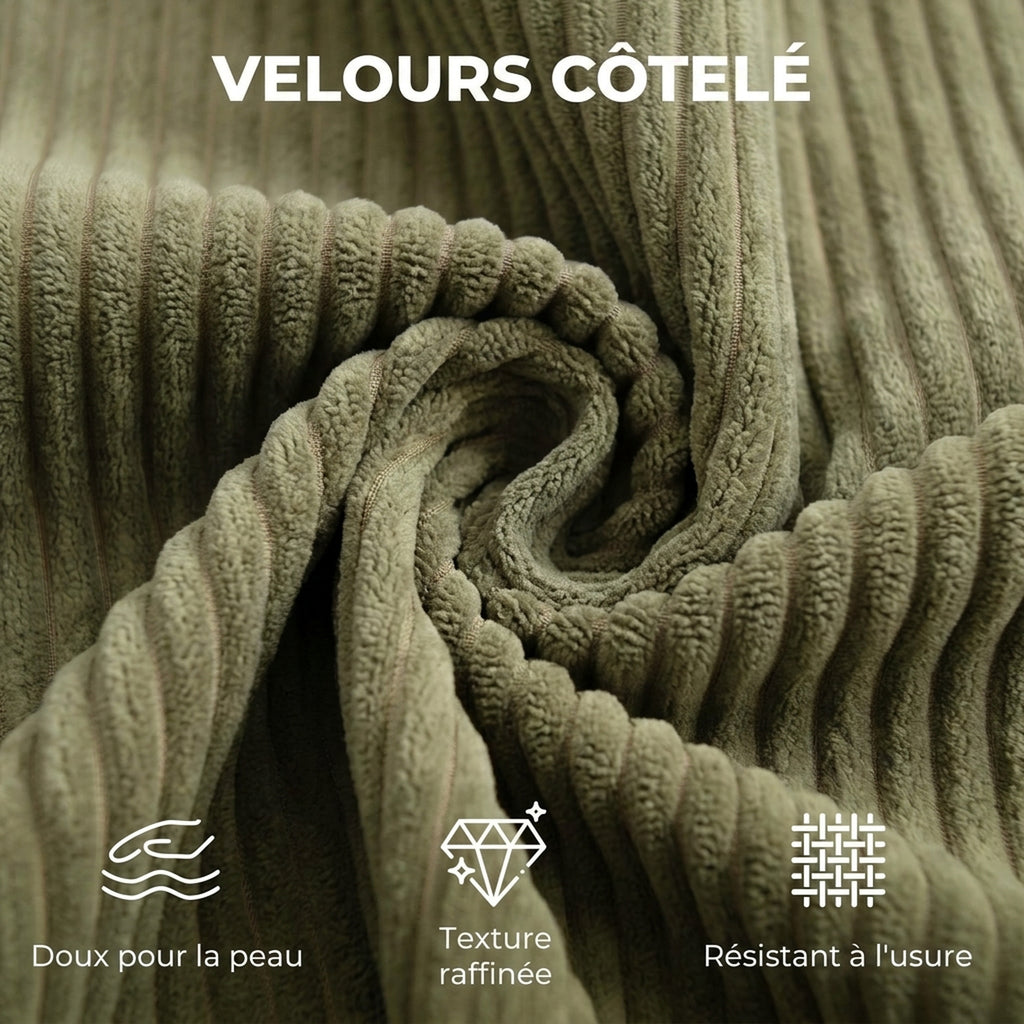 Canapé 3 Places en Velours Côtelé, Canapé de Salon Compressé Moderne 236 cm avec Coussin à Ressorts, Vert-5