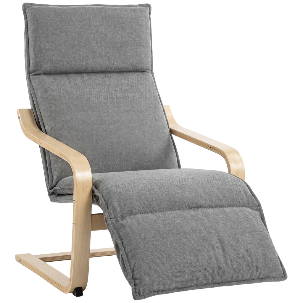 Fauteuil Salon, Fauteuil d'Appoint Rembourré en Lin avec Repose-Pieds, Assise Large, Bascule Douce, Dossier Haut, Gris-0