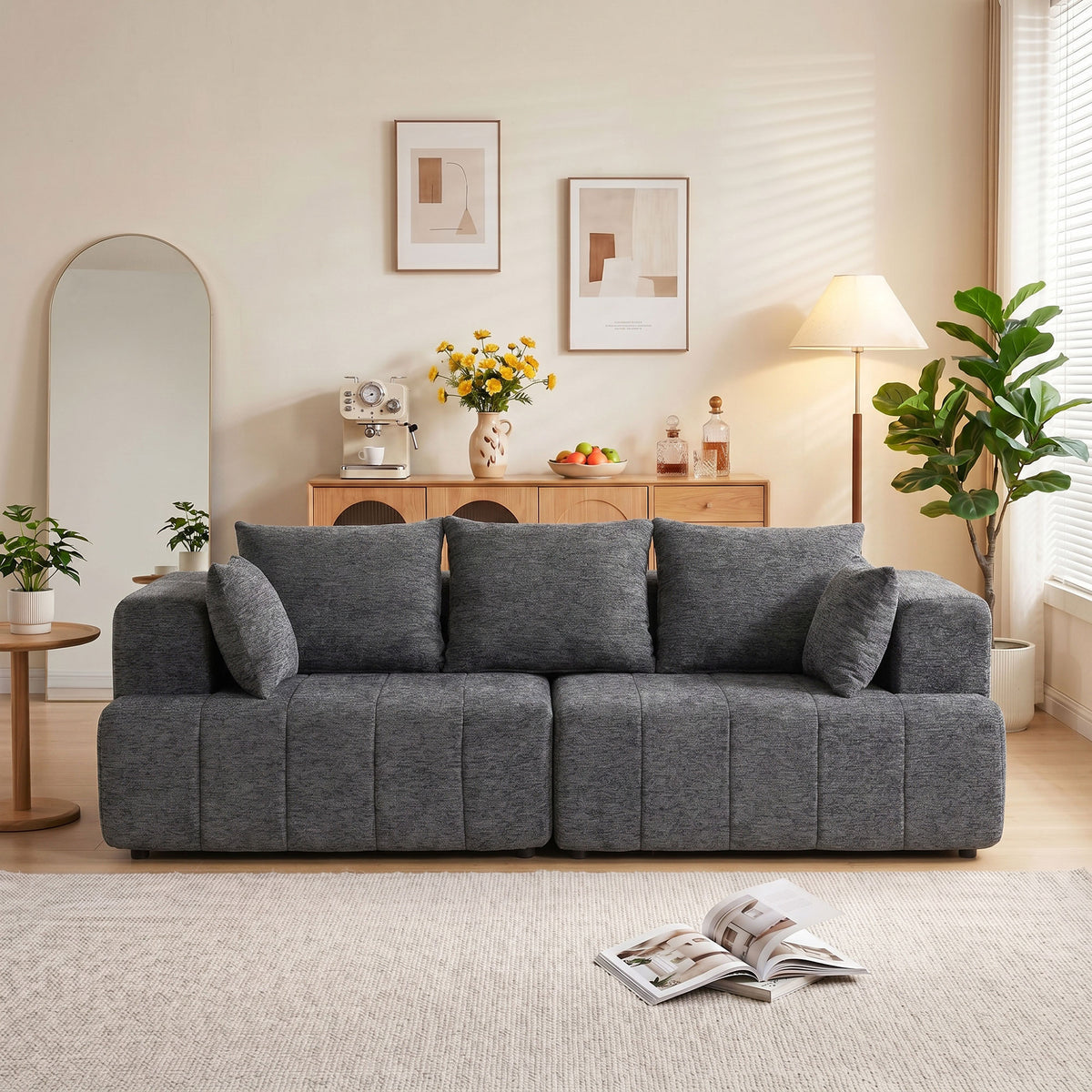 Canapé 3 places en chenille 248 cm, canapé salon moderne, large assise rembourrée, coussins à ressorts, gris-8