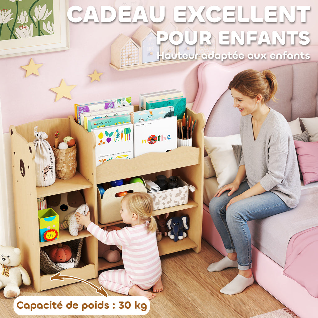 Meuble rangement enfant 3 niveaux, étagère de rangement pour jouets enfants avec étagères ouvertes, 92x29x79cm, naturel-6