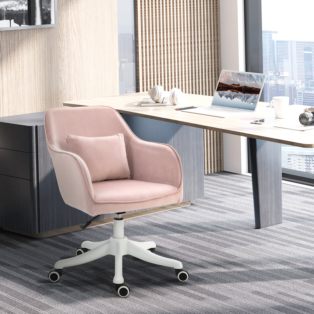 Chaise de bureau velours fauteuil bureau massant coussin lombaire intégré hauteur réglable rose poudré-9