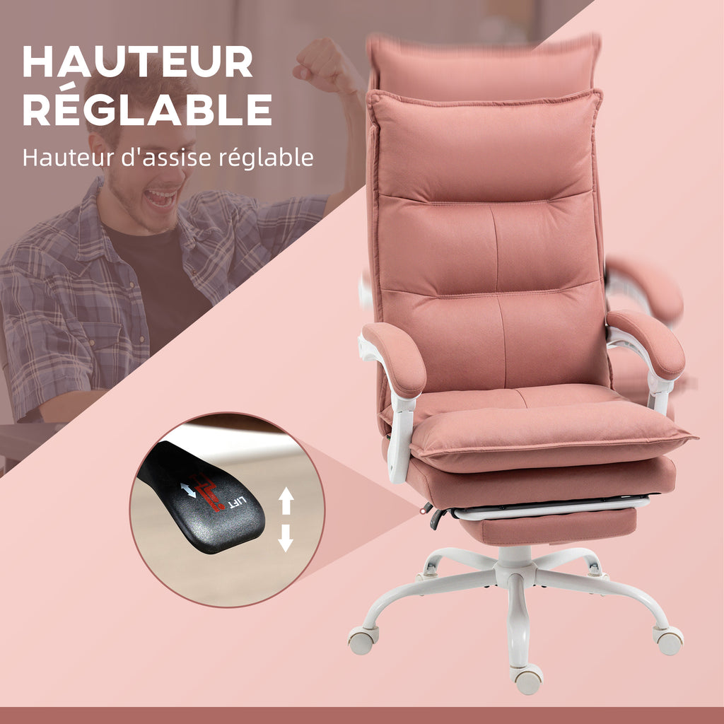 Fauteuil de bureau massant et chauffant, chaise de bureau, hauteur réglable, dossier inclinable, 66x74x121,5cm rose-5