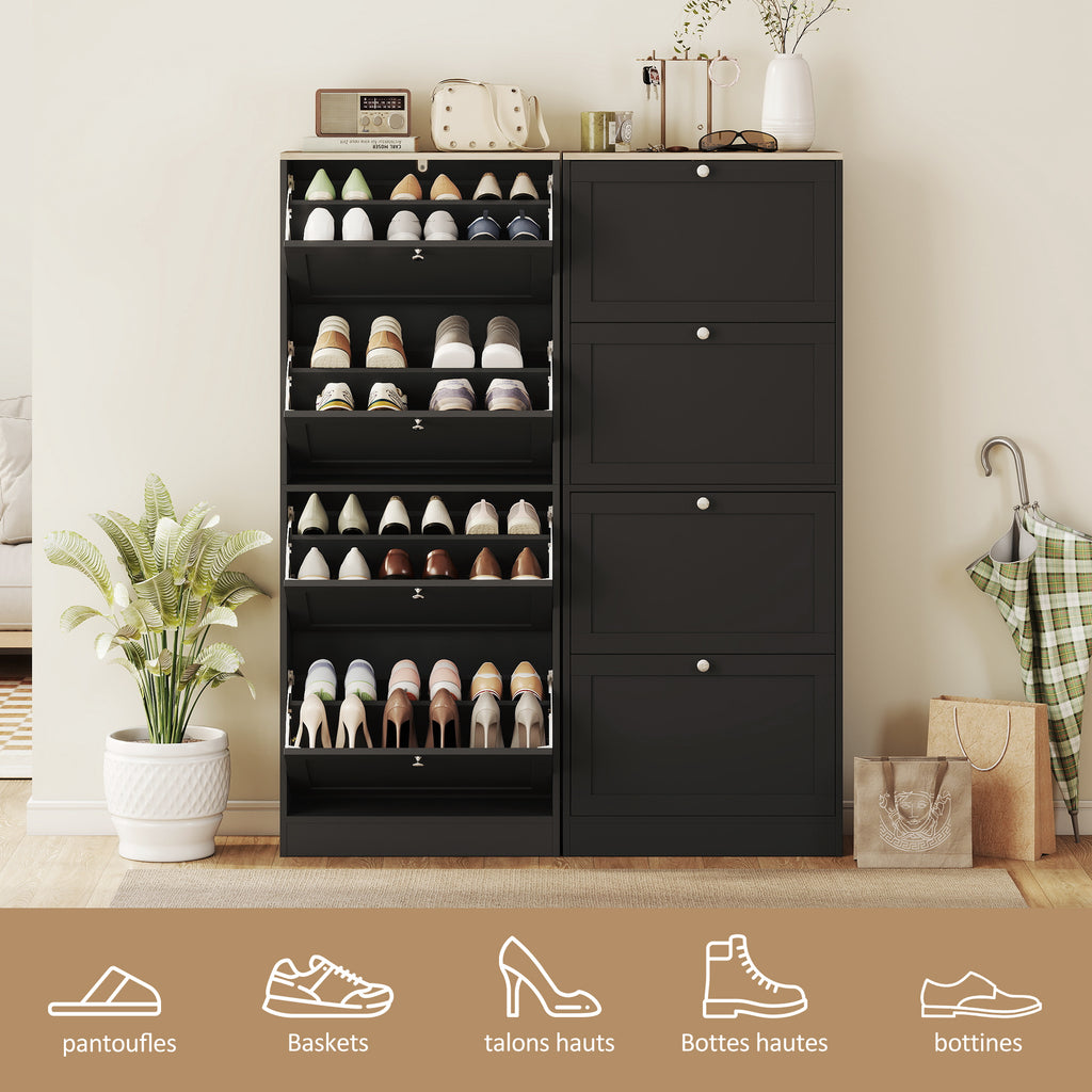 Meuble à chaussures 24 paires, armoire à chaussures avec 4 tiroirs rabattables, étagères réglables, 60x23,5x153cm, noir-5