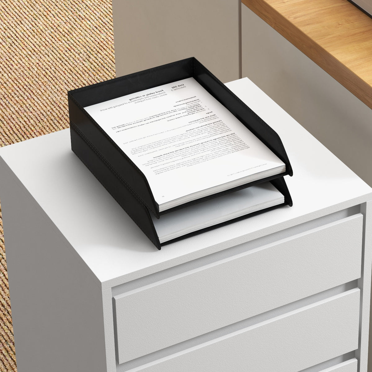 Caisson de bureau rangement bureau sur roulettes 4 tiroirs coulissants en bois aspect bois blanc-6