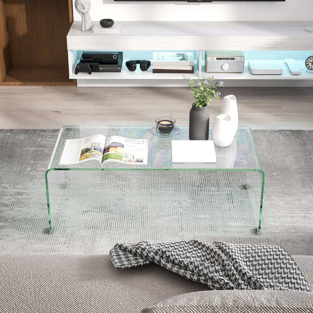 Table basse en verre table de salon rectangulaire design moderne en verre trempé avec bords arrondis sûrs transparent-4