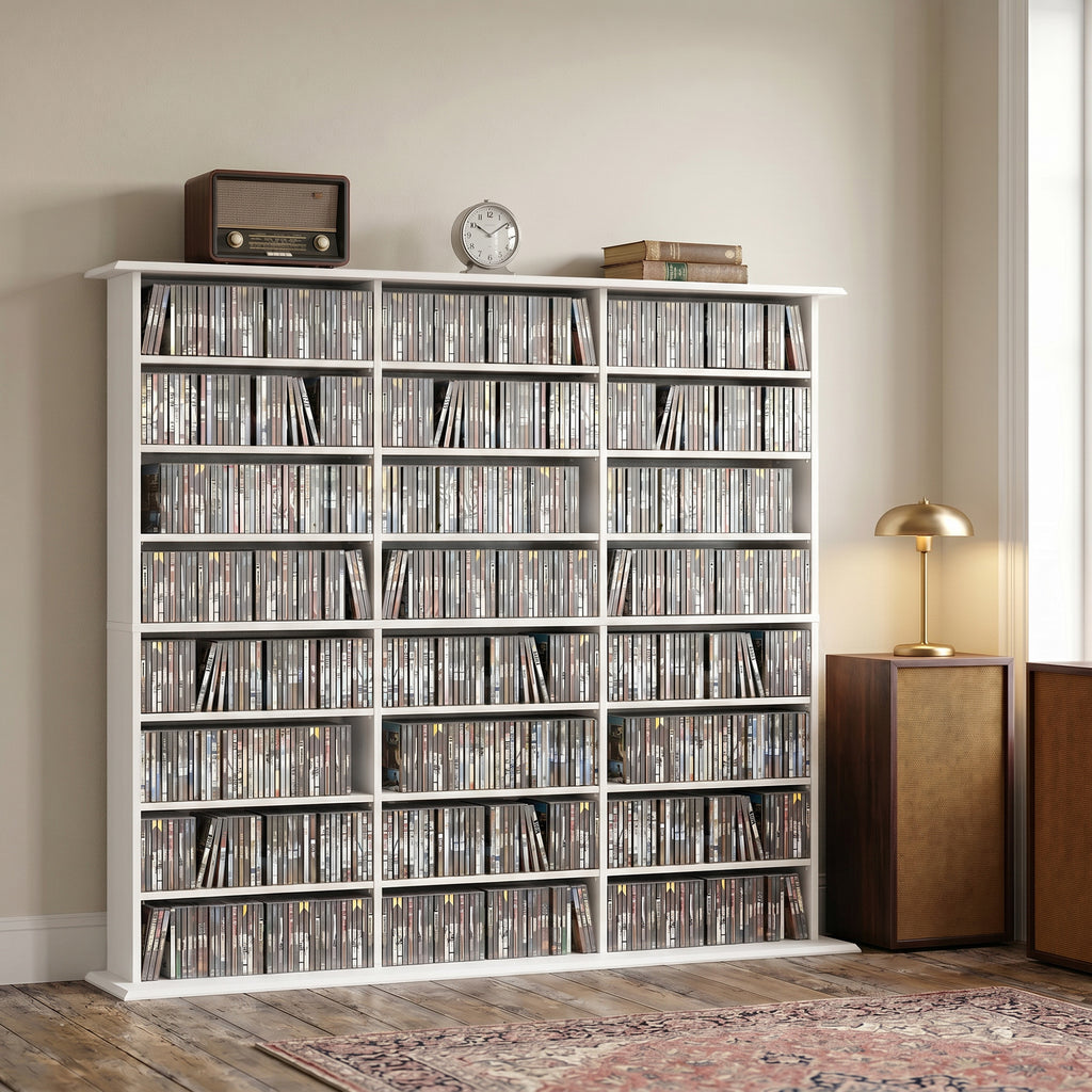 Meuble de rangement 1032 CDs / 594 DVDs, étagère multimédia, 24 compartiments et 18 étagères ajustables, blanc-6