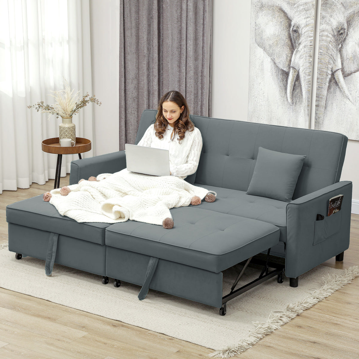 Canapé convertible 3 places canapé-lit clic-clac réversible avec dossier réglable et coussins, 196 x 90 x 89 cm, gris-8