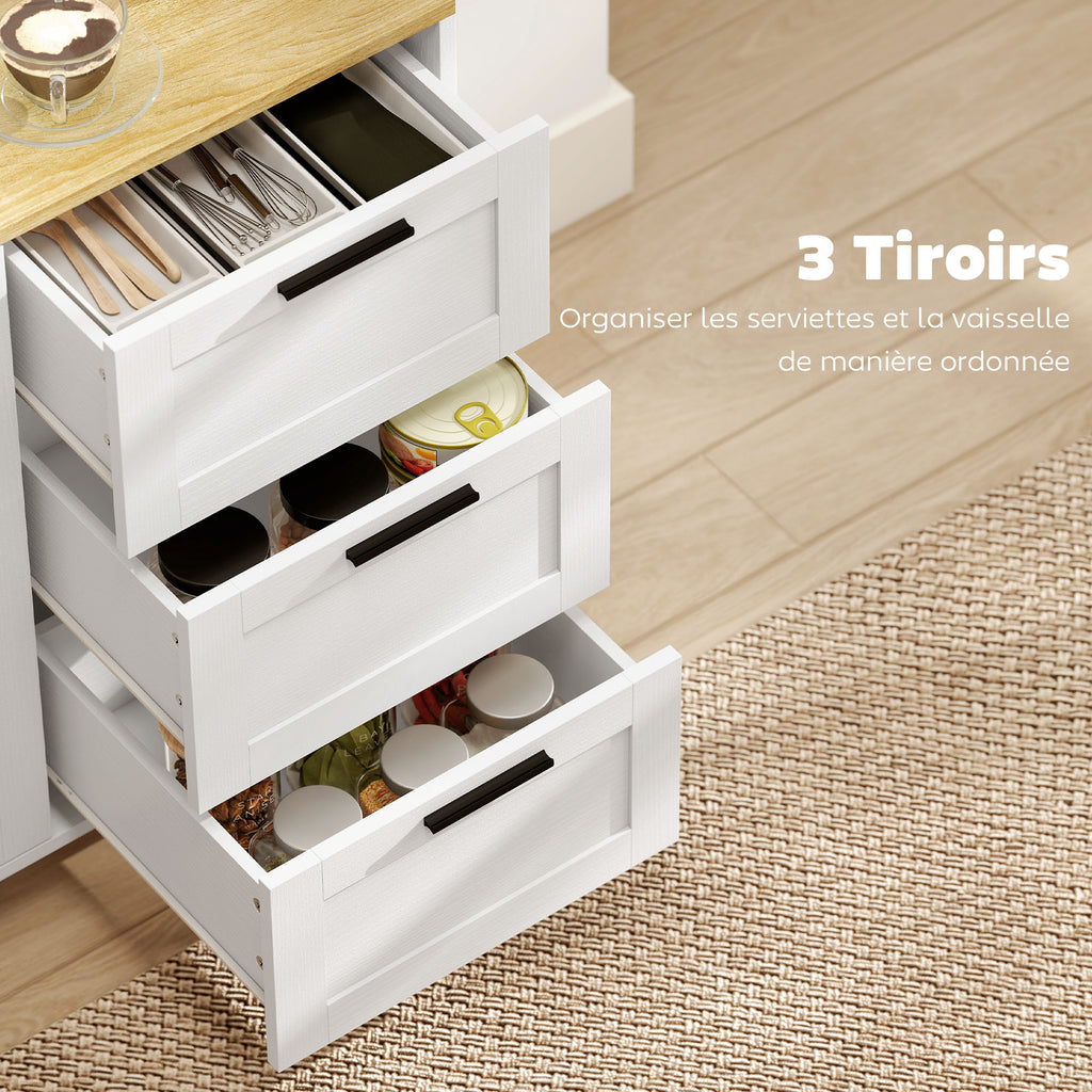 Buffet salon, meuble de rangement, double porte à fermeture amortie, 3 tiroirs et étagère réglable, 120x38x76cm, blanc-4
