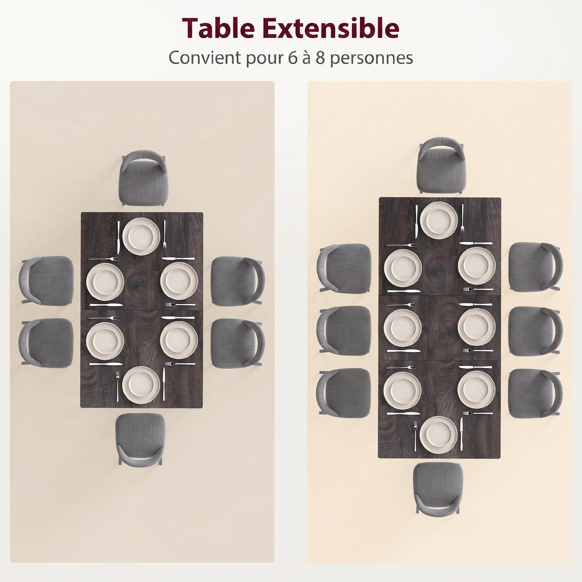 Table à manger pliante table extensible 120-160 cm jusqu'à 6 à 8 personnes avec pieds en acier, gris-3