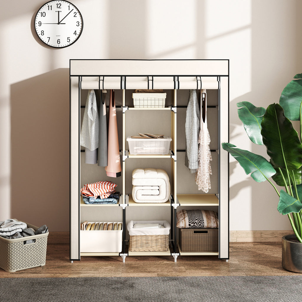 Armoire penderie multi-rangement - 8 étagères, 2 barres - non tissé crème-6