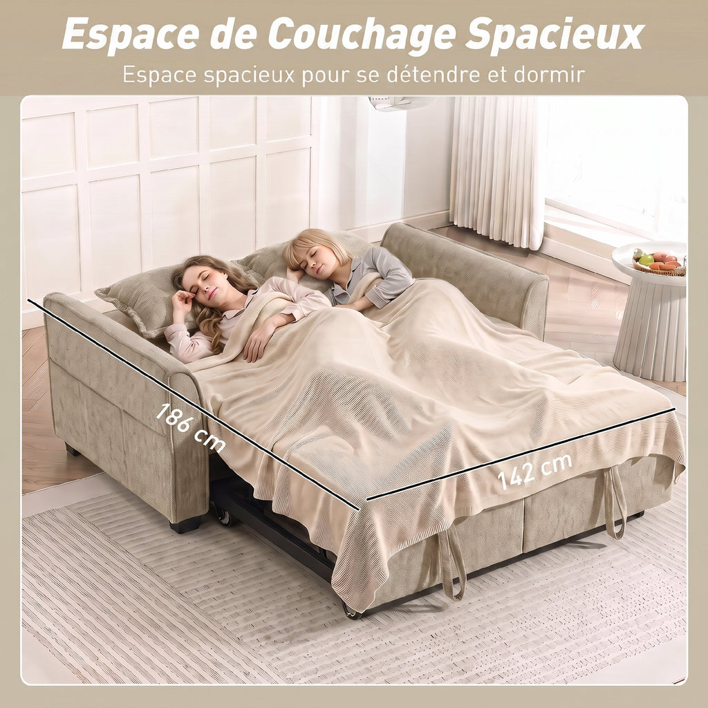 Canapé Convertible 2 Places 4 en 1, Canapé-Lit d'Angle en Chenille 167cm, Dossier Réglable, Assise Large, Marron-6