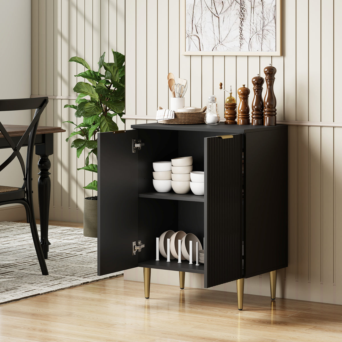 Buffet Cuisine, Meuble de Rangement avec 2 Portes, Étagère Réglable, Pieds Métalliques Surélevés, 60 x 40 x 80 cm, Noir-9