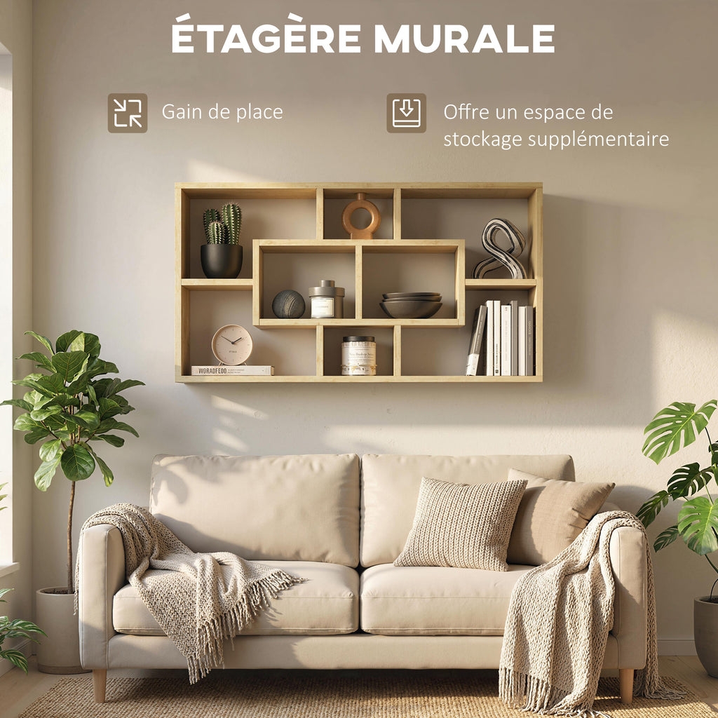 Étagère murale bibliothèque 8 cubes, meuble de rangement, design moderne, 85 x 14,5 x 47,5 cm, chêne-3