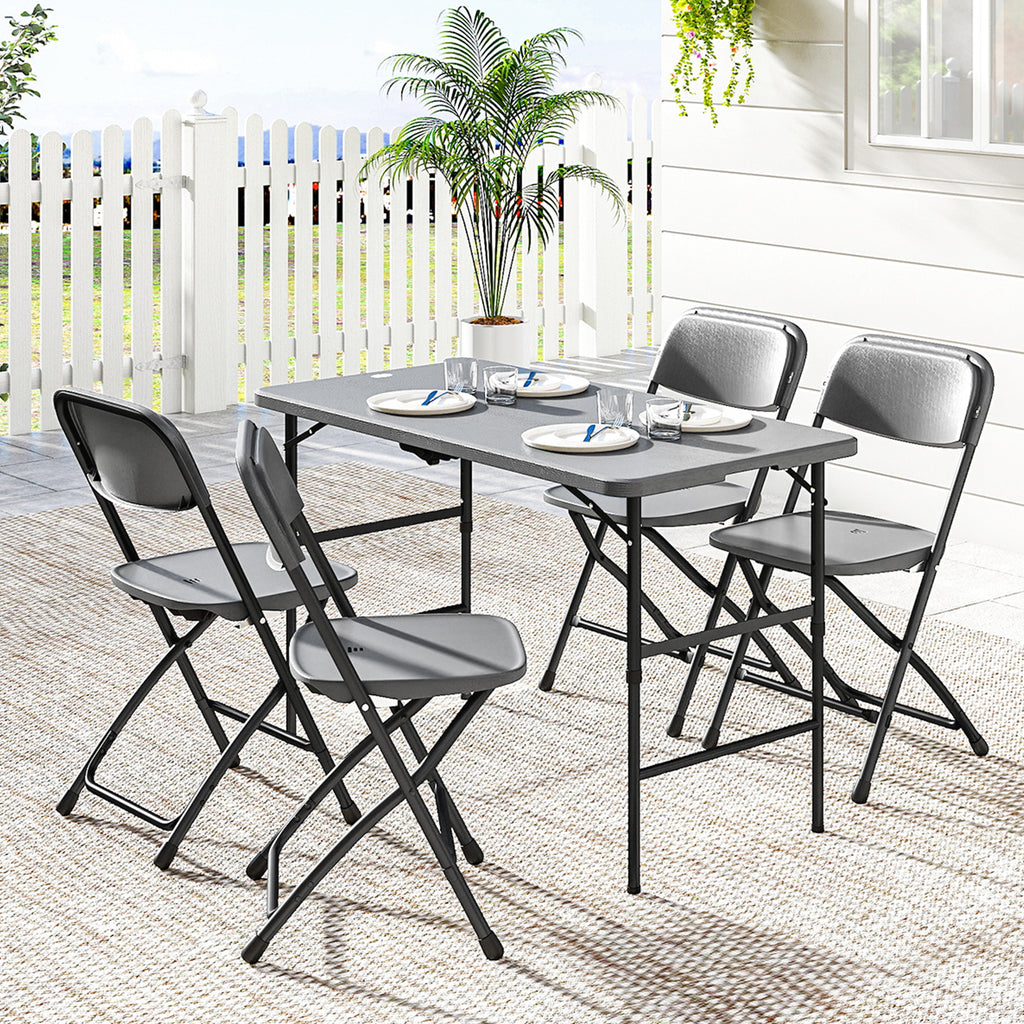 Salon de jardin extérieur table de jardin extérieure avec 4 chaises pliables table réglable en hauteur 118 cm gris foncé-9