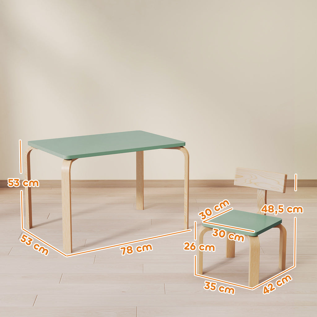 Table enfant avec chaises, lot table et 2 chaises enfant en bois pour dessiner, jouer, étudier, 78x53x53cm, vert-2