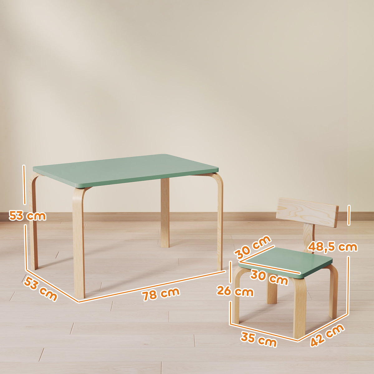Table enfant avec chaises, lot table et 2 chaises enfant en bois pour dessiner, jouer, étudier, 78x53x53cm, vert-2