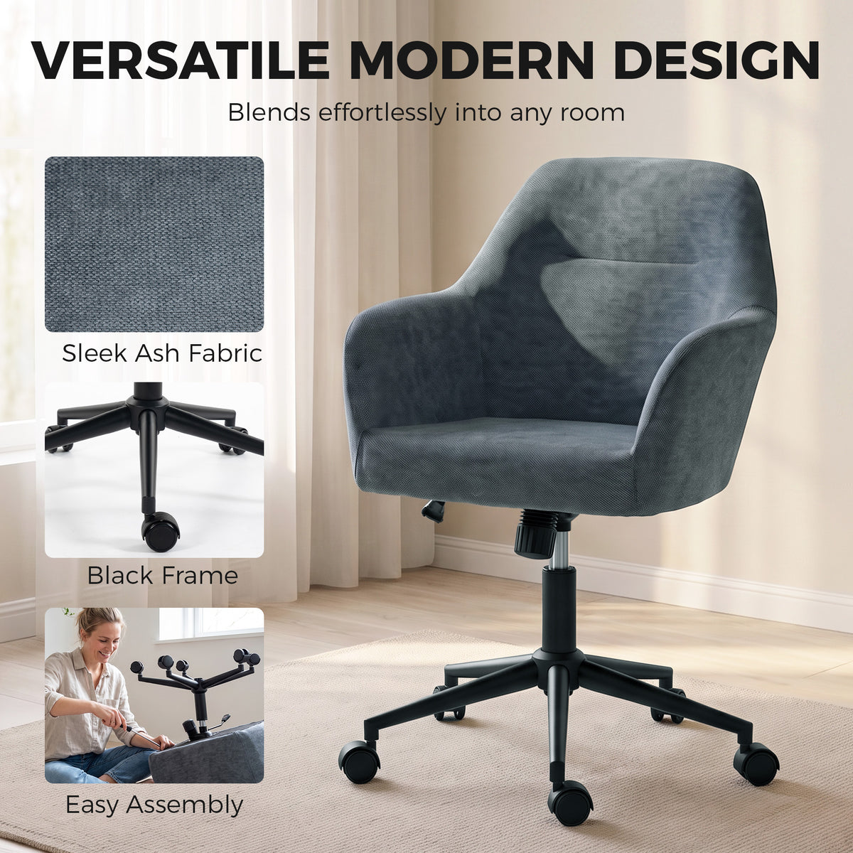 Chaise Bureau Ergonomique, Fauteuil de Bureau en Chenille avec Hauteur Réglable, Fonction Bascule, Bleu-7