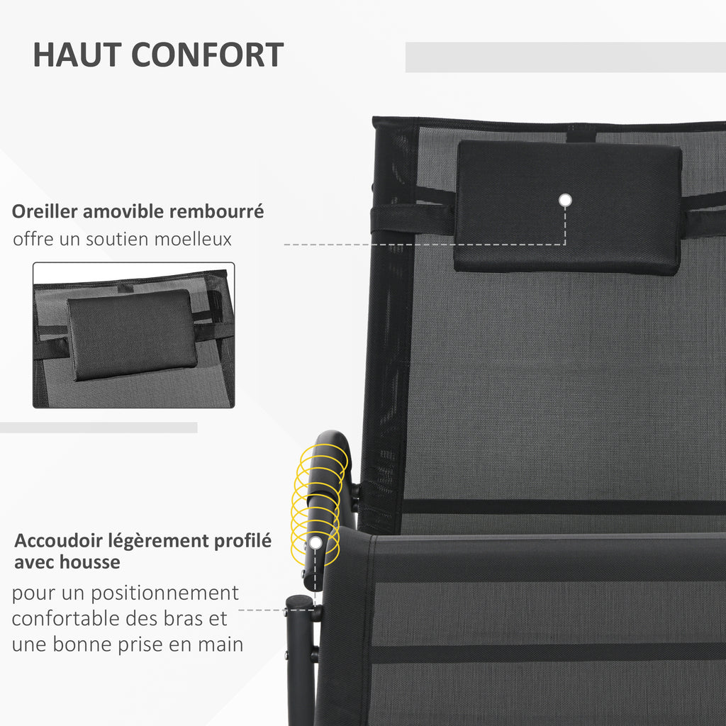 Chaise longue à bascule avec tétière utilisation extérieure intérieure noir-3