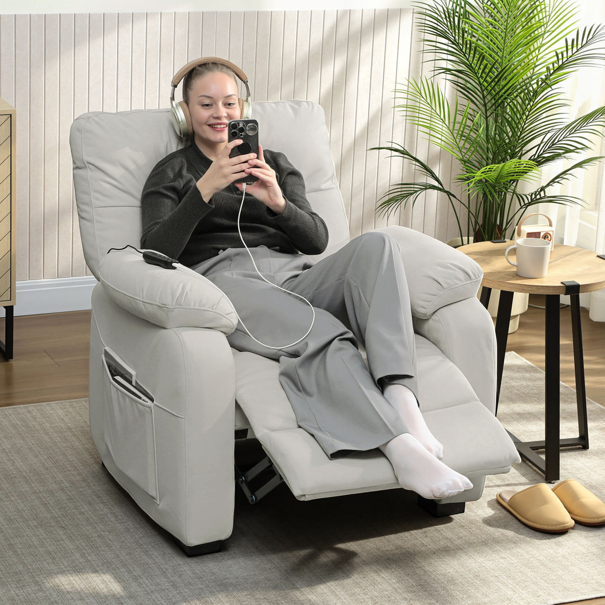 Fauteuil relax électrique fauteuil inclinable port USB repose-pieds poches latérales télécommande 96x90x103cm crème-1