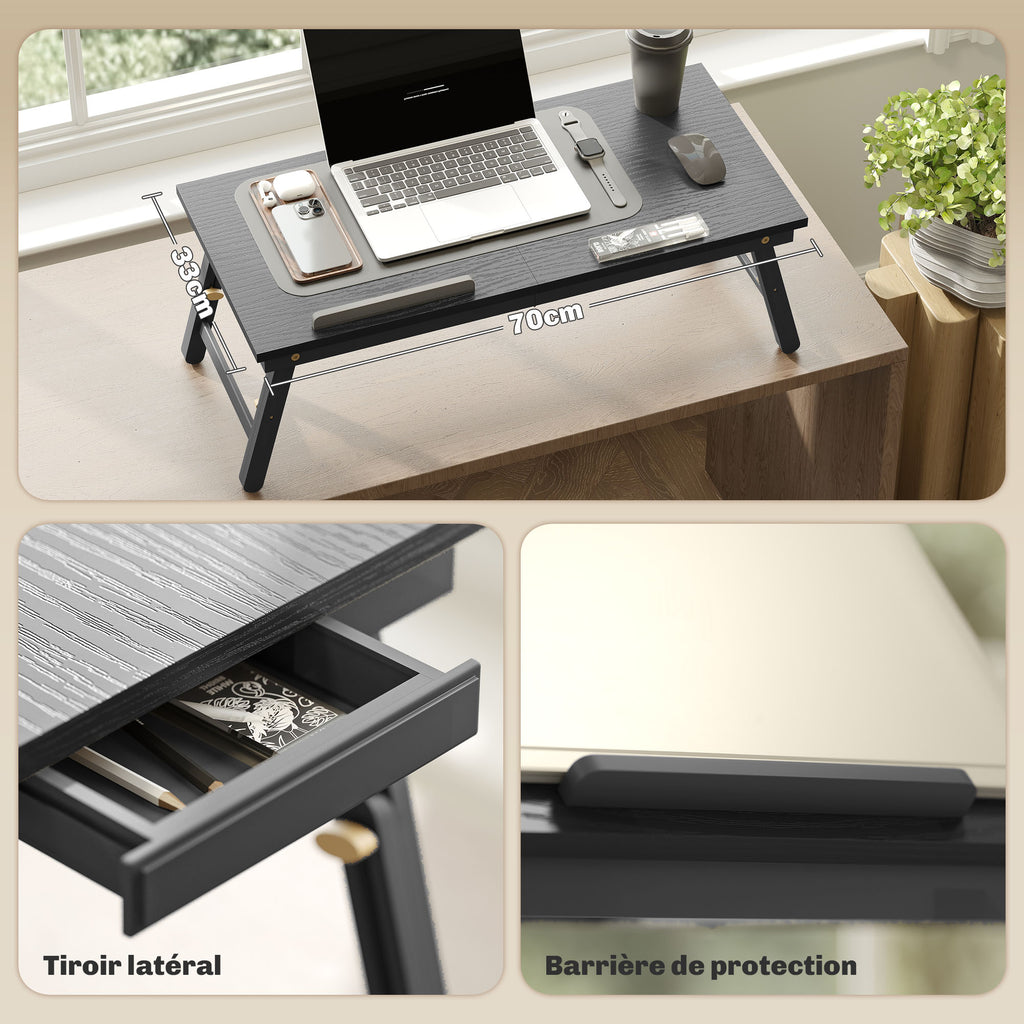 Table de lit pliable et réglable, plateau de lit pour ordinateur portable en bambou plateau inclinable 83,5x33x34cm noir-4