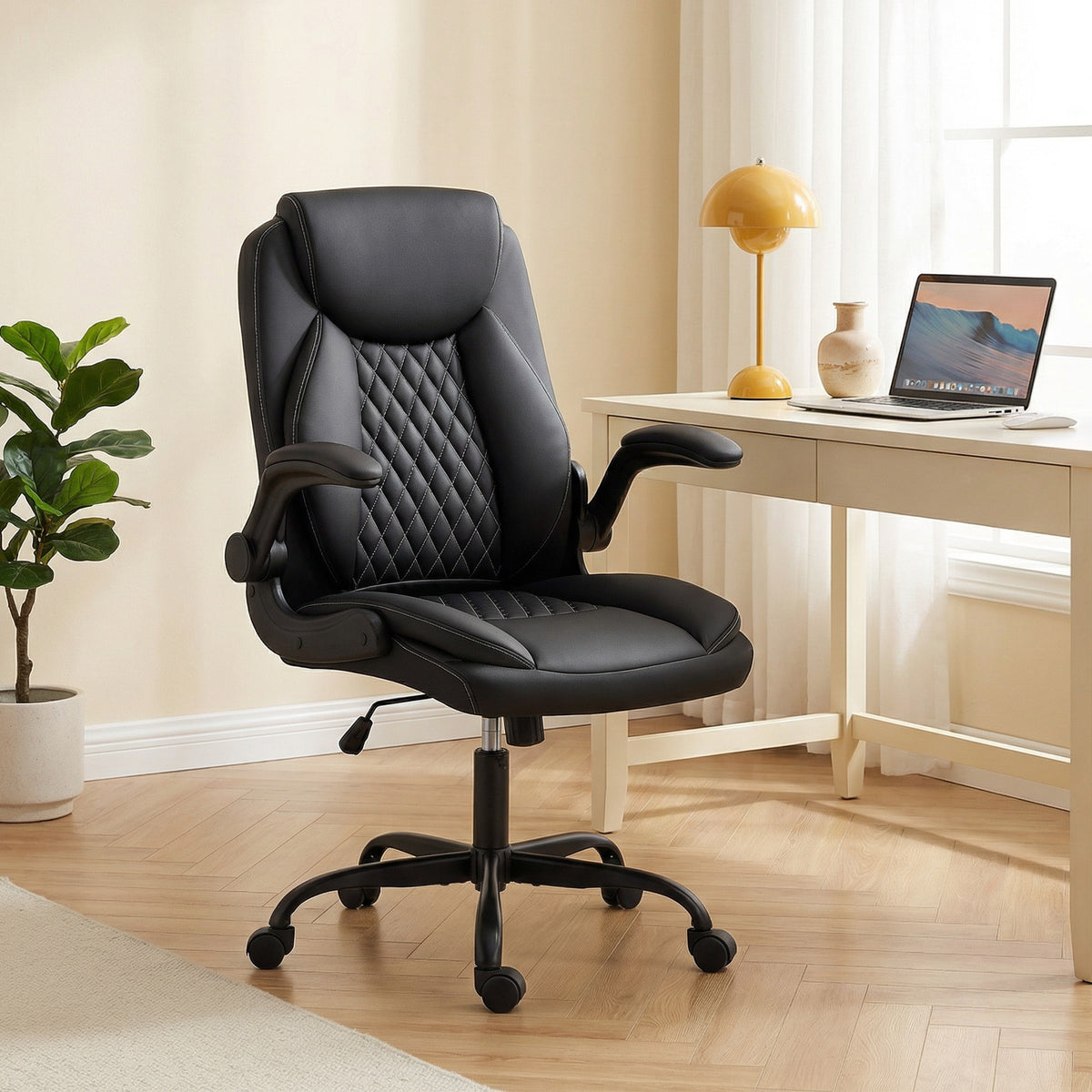 Fauteuil de bureau, chaise bureau ergonomique avec accoudoirs relevables, hauteur réglable, fonction de bascule, noir-1