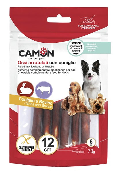 CAMON ROLLS DI PELLE BOVINA CON CONIGLIO 12 CM. / 70 GR.