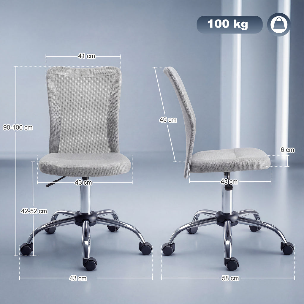 Chaise de Bureau Ergonomique, Fauteuil de Bureau, Hauteur Réglable, Piètement Chromé, Pivotant 360°, Revêtement Maille, Gris-2