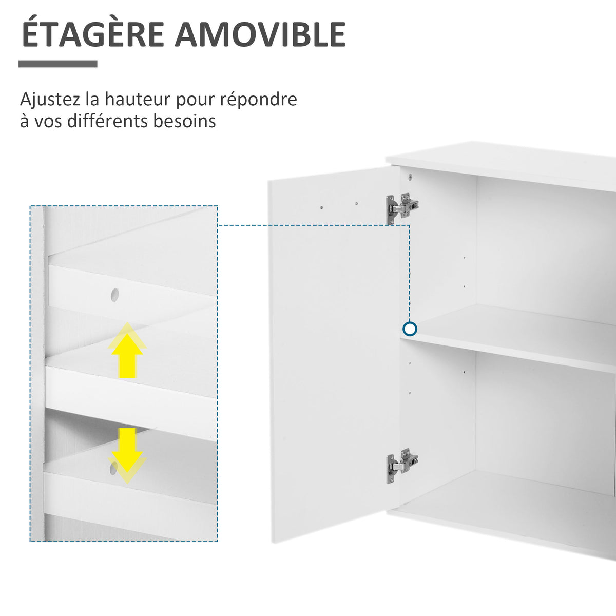 Buffet salon à haut brillance, meuble de rangement avec 2 tiroirs, 3 portes et étagère réglable, style contemporain, buffet salle à manger et cuisine, 106 x 35 x 76 cm, blanc-4