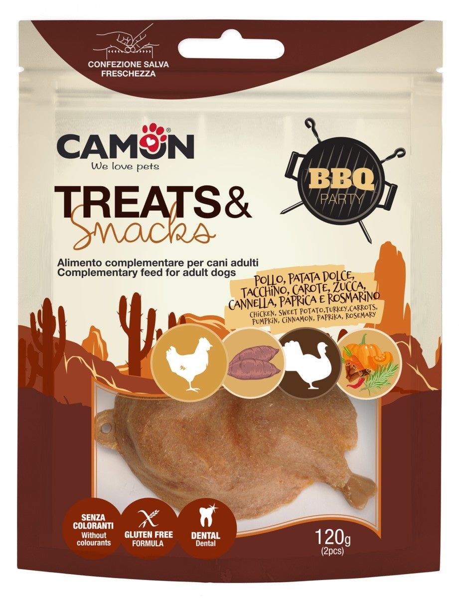CAMON TREATS & SNACKS BBQ PARTY POLLO & TACCHINO 120 GR.