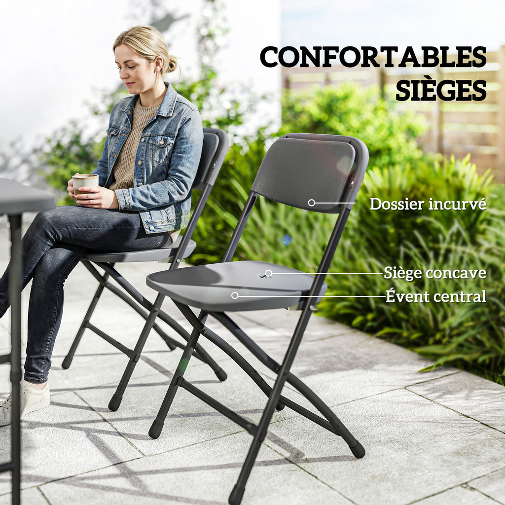 Salon de jardin extérieur table de jardin extérieure avec 4 chaises pliables table réglable en hauteur 118 cm gris foncé-5