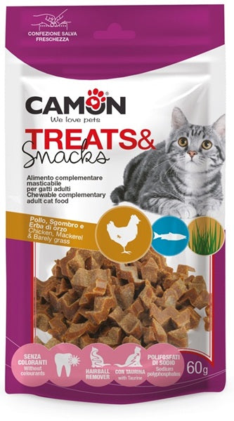 CAMON TREATS & SNACKS PESCIOLINI DI POLLO CON SGOMBRO & ERBA D'ORZO 60 GR.